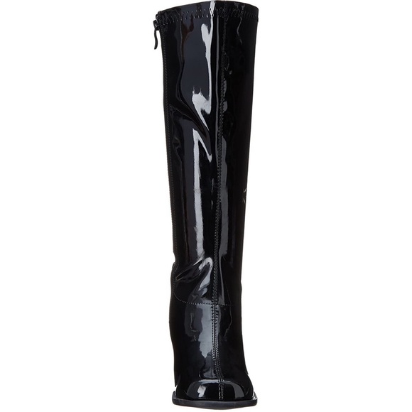 ELLIE Gogo Tall Black Leather Boots Women 9 3 Inch Heel Side Zipper Costume NIB - Picture 6 of 10